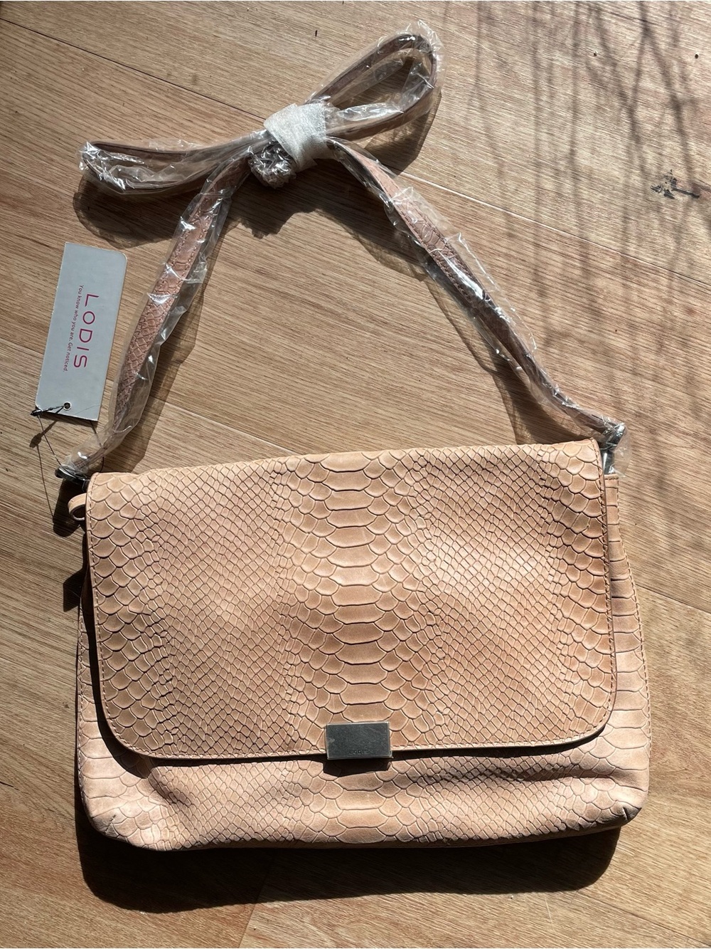 Lodis Nude Snake-Embossed Shoulder Bag